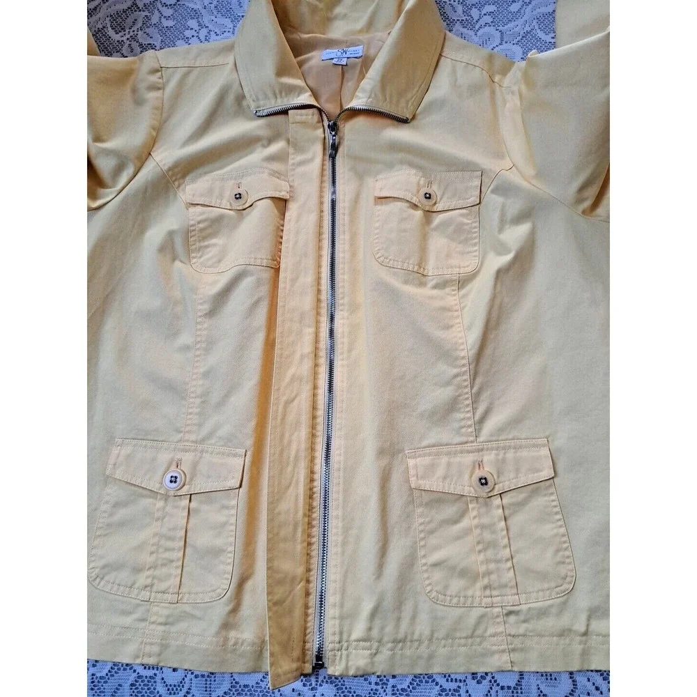Studio Works Womens 2X Light Weight Full Zip 4 Pocket Solid Yellow Jacket Pre-Ow